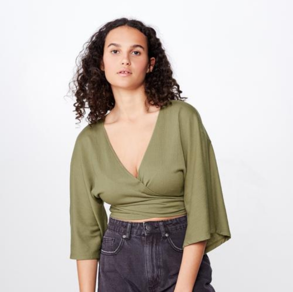 Iso cotton on jude kimono top in dried herb xs sm